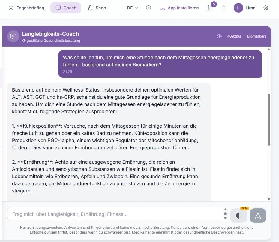 Inself Langlebigkeits-Coach — KI-gestützte Gesundheitsberatung
