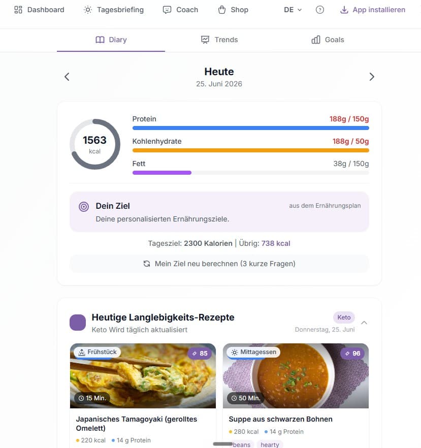 Inself Nutrition Tracker with macro tracking and longevity picks