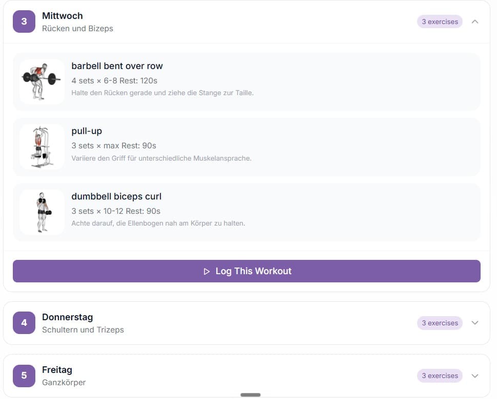 Inself Workout Program with weekly schedule and exercises